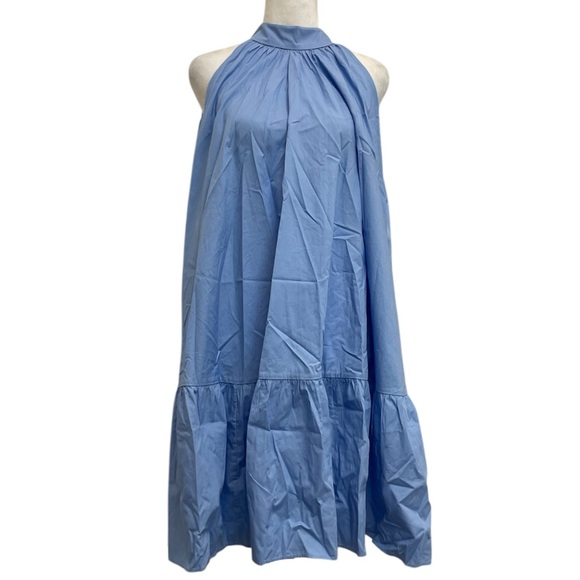 & Other Stories Blue Halter Bow Back Mini Trapeze Dress - Picture 3 of 10